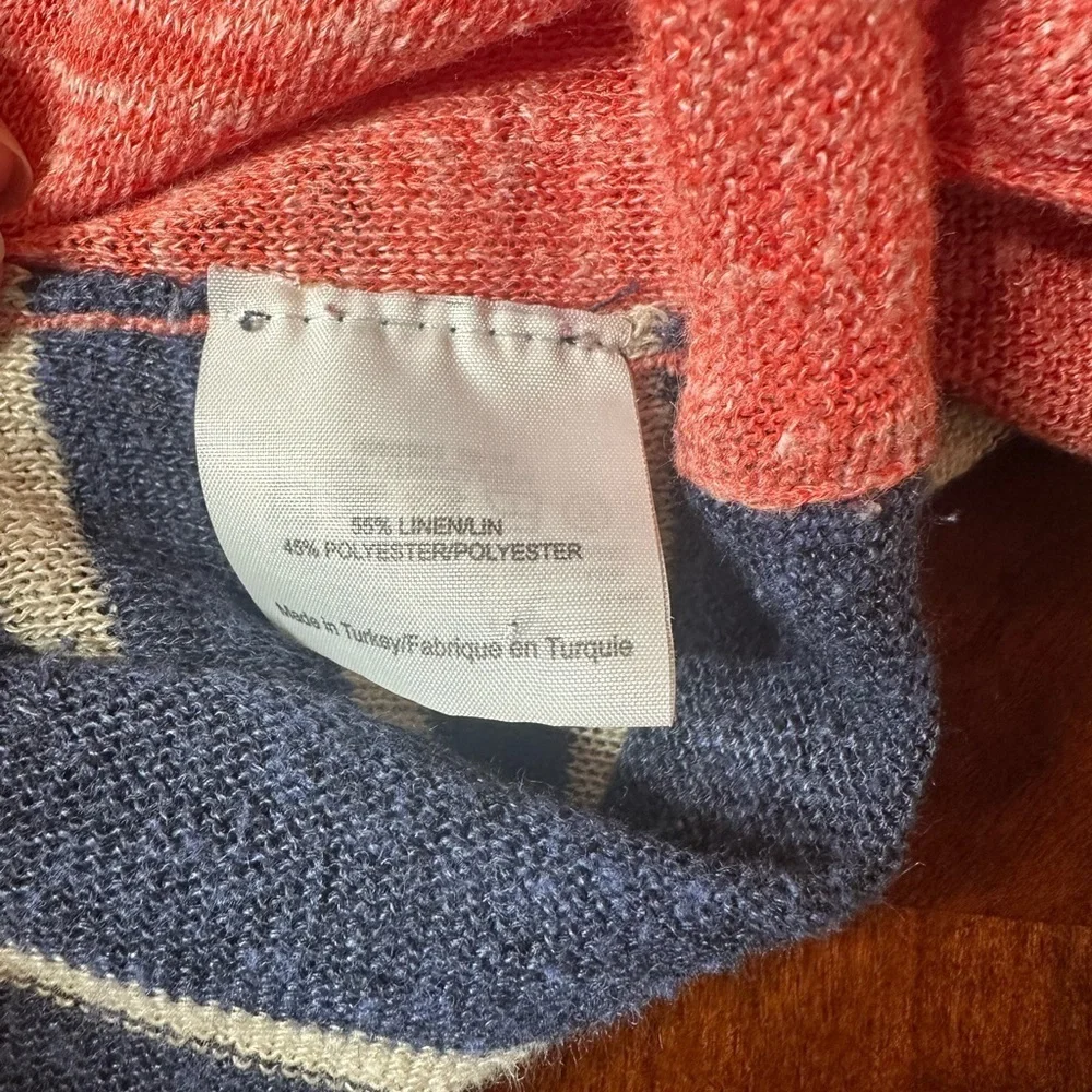 Tory Burch Blue and White Crew Neck Linen Sweater Size L